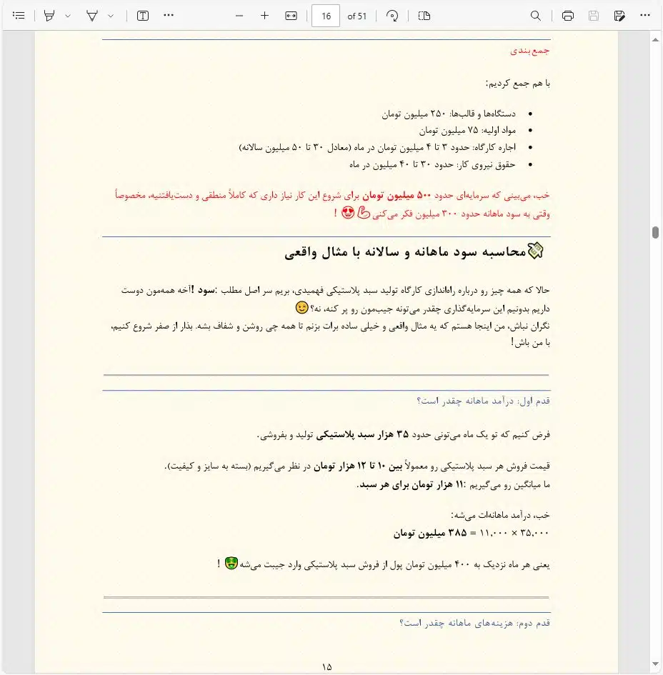 نمونه ای از فایل فوق العاده نحوه ورود به کسب و کار تولید سبد پلاستیکی