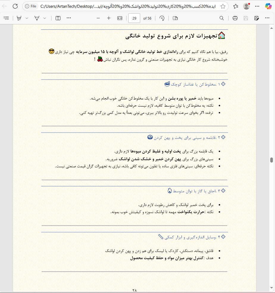 کسب و کار تولید لواشک و آلوچه